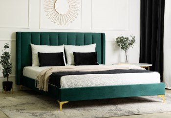 Tapicerowane łóżko dwuosobowe Aria 160x200 cm welurowe zielone