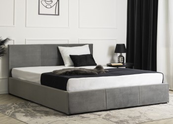 Welurowe łóżko z pojemnikiem na pościel Alisson 160x200 cm szare