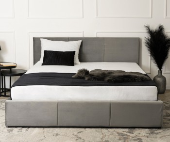 Welurowe łóżko z pojemnikiem na pościel Alisson 140x200 cm szare