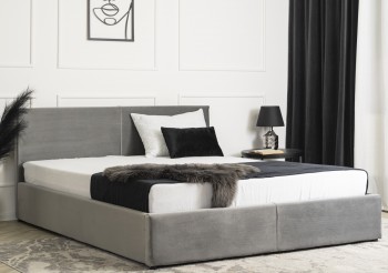 Podwójne łóżko z pojemnikiem na pościel Monica 160x200 cm welurowe szare