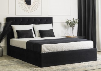 Czarne łóżko welurowe ze schowkiem Lionel 140x200 cm