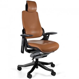 Fotel biurowy Wau czarny / brązowa skóra naturalna