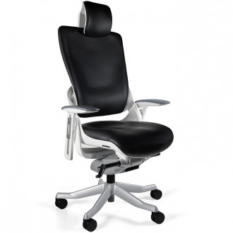 Fotel ergonomiczny Wau 2 biały / czarna skóra naturalna