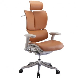 Ergonomiczny fotel biurowy ze skóry naturalnej ErgoFly Fly L-06 brązowy