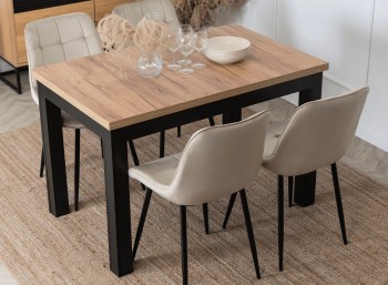 Loftowy stół rozkładany Skubi 120-160 cm, dąb craft/czarny