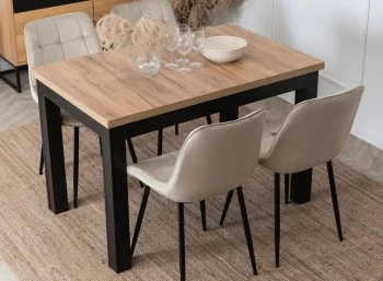 Loftowy stół rozkładany Skubi 120-160 cm, dąb craft/czarny