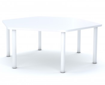 Stół do przedszkola Smart sześciokątny 140x120 cm, rozmiar 0-3, blat biały / nogi białe