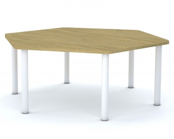 Stół do przedszkola Smart sześciokątny 140x120 cm, rozmiar 0-3, blat dębowy / nogi białe