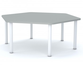Stół do przedszkola Smart sześciokątny 140x120 cm, rozmiar 0-3, blat szary / nogi białe