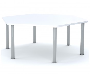 Stół do przedszkola Smart sześciokątny 140x120 cm, rozmiar 0-3, blat biały / nogi szare