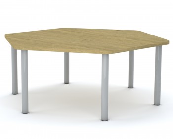 Stół do przedszkola Smart sześciokątny 140x120 cm, rozmiar 0-3, blat dębowy / nogi szare