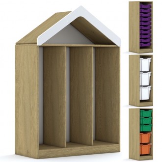 Regał szkolny domek na pojemniki Blox BASE 110 index 3PG-3R-D dąb kamienny