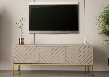 Szafka RTV w jodełkę Aspen 01 cashmere/złoty 150 cm