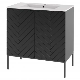 Szafka z umywalką wpuszczaną Aspen 08 czarna, 80 cm - zestaw 3