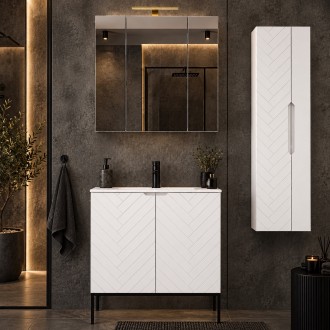 Meble łazienkowe w jodełkę z umywalką i lustrem Aspen 52 biały mat/czarny