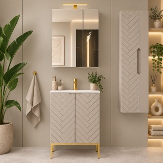 Zestaw mebli łazienkowych z lustrem i umywalką Aspen 30 cashmere/złoty