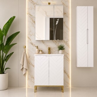 Meble łazienkowe glamour z wpuszczaną umywalką Aspen 30, biały mat/złoty