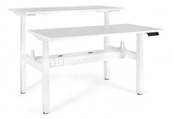 Dwustanowiskowe biurko elektrycznie regulowane Active II, stelaż biały / blat biały