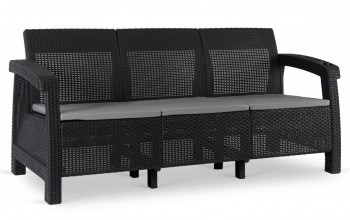 Sofa ogrodowa 3-osobowa Flint, technorattan czarny