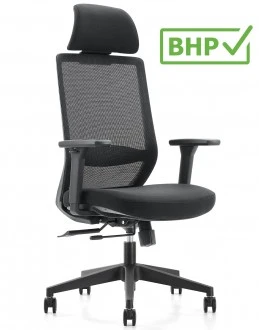 Czarne krzesło biurowe Perun, ergonomiczne, zgodne z normą BHP