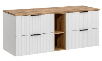 Szafka pod umywalki nablatowe z regałem Adel 140 cm, biały mat/dąb wotan