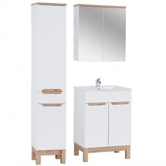 Biały zestaw łazienkowy Bali 045 - szafka 60 cm z umywalką, lustro i słupek