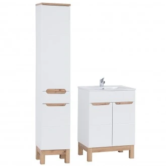 Zestaw białych mebli łazienkowych Bali 038 - szafka 60 cm z umywalką i słupek