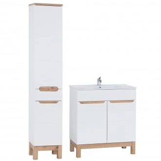 Zestaw białych mebli łazienkowych Bali 007 - szafka 80 cm z umywalką i słupek