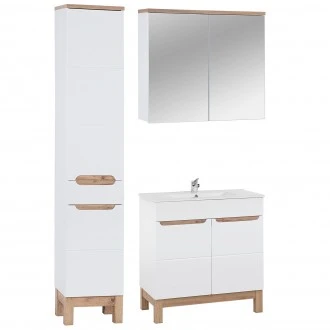 Białe meble łazienkowe Bali 994 - szafka 80 cm z umywalką, szafka z lustrem i słupek