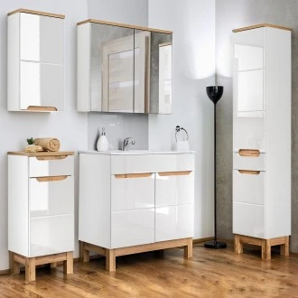 Duży komplet łazienkowy Bali 987 - szafka 80 cm z umywalką, lustro i szafki boczne