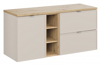 Szafka łazienkowa Bella 120 cm z koszem na pranie i regałem kaszmir/dąb artisan