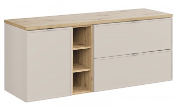 Szafka łazienkowa Bella 140 cm z koszem na pranie i regałem, kaszmir/dąb artisan