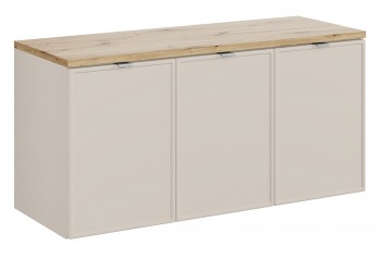 Trzydrzwiowa szafka łazienkowa Bella 120 cm z blatem, kaszmir/dąb artisan