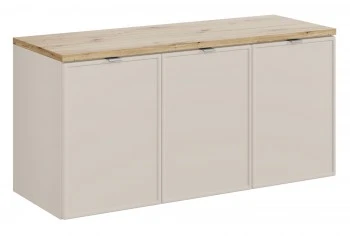 Trzydrzwiowa szafka łazienkowa Bella 120 cm z blatem, kaszmir/dąb artisan