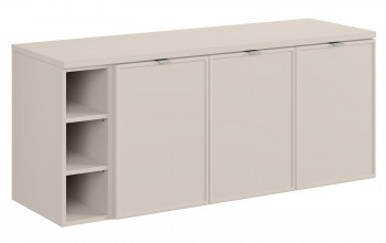 Trzydrzwiowa szafka łazienkowa Bella 140 cm z regałem i blatem, kaszmir