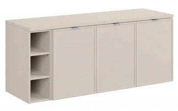 Trzydrzwiowa szafka łazienkowa Bella 140 cm z regałem i blatem, kaszmir