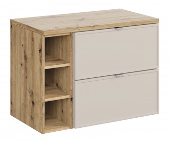 Wisząca szafka łazienkowa Bella 80 cm z blatem i regałem, kaszmir/dąb artisan