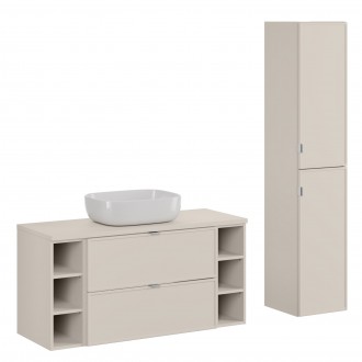 Zestaw łazienkowy Bella 105 kaszmir - szafka 120 cm z umywalką i regałami, słupek 2-drzwiowy