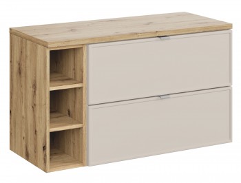 Wisząca szafka łazienkowa Bella 100 cm z blatem i regałem, kaszmir/dąb artisan