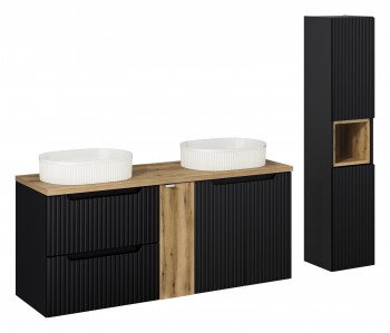 Zestaw łazienkowy Nova 579 czarny mat - szafka 140 cm z umywalkami i słupek