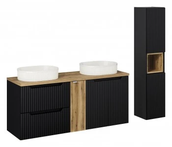 Zestaw łazienkowy Nova 579 czarny mat - szafka 140 cm z umywalkami i słupek