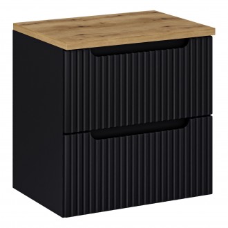 Szafka umywalkowa z szufladami Nova 60 cm z blatem, czarny mat/dąb coast evoke