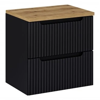 Szafka umywalkowa z szufladami Nova 60 cm z blatem, czarny mat/dąb coast evoke