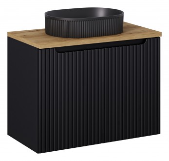 Szafka 2-drzwiowa Nova 80 cm z czarną umywalką Beyond, czarny mat/dąb coast evoke
