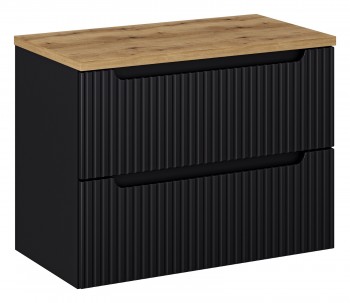 Szafka umywalkowa 2 szuflady Nova 80 cm z blatem, czarny mat/dąb coast evoke