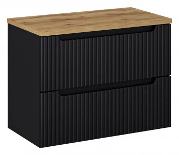 Szafka umywalkowa 2 szuflady Nova 80 cm z blatem, czarny mat/dąb coast evoke