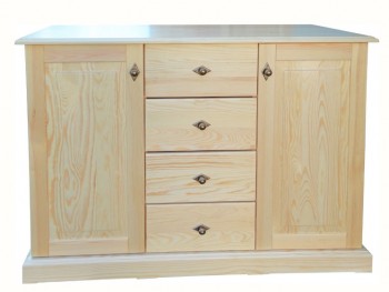 Komoda drewniana KDM-9a, 2 szafki i 4 szuflady, sosna