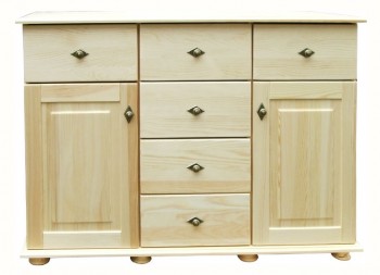 Komoda drewniana KDM-9c, 2 szafki i 6 szuflad, sosna