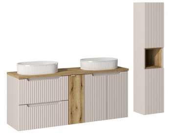 Zestaw Nova 668 kaszmir/dąb coast evoke - szafka 140 cm z umywalkami Beyond i słupek