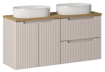 Szafka łazienkowa 120 cm Nova z białymi umywalkami Beyond, kaszmir mat/dąb coast evoke